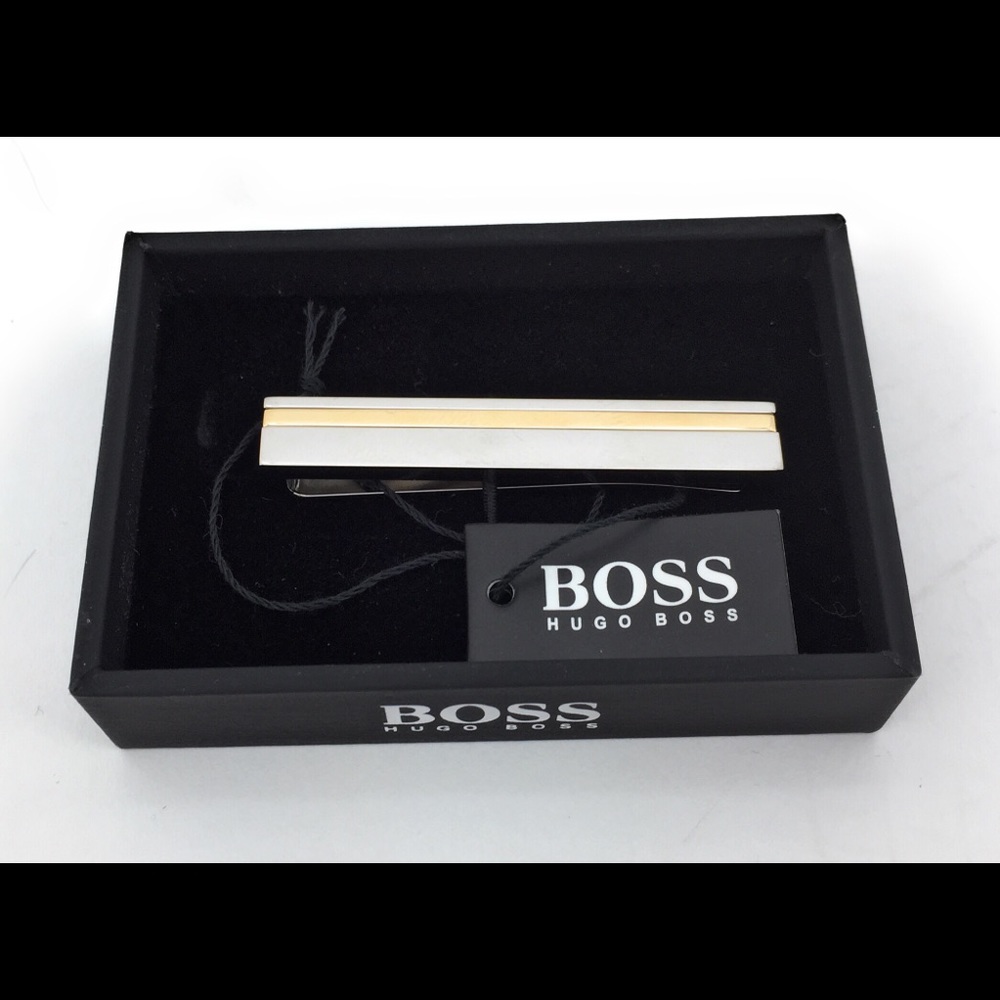 Hugo Boss Stripes Brass Tie Bar with Gift Box